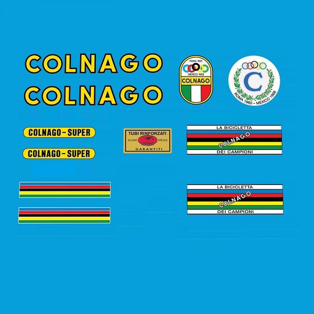 Colnago Super Decals 1968-70 Yellow Lettering with Black Outline