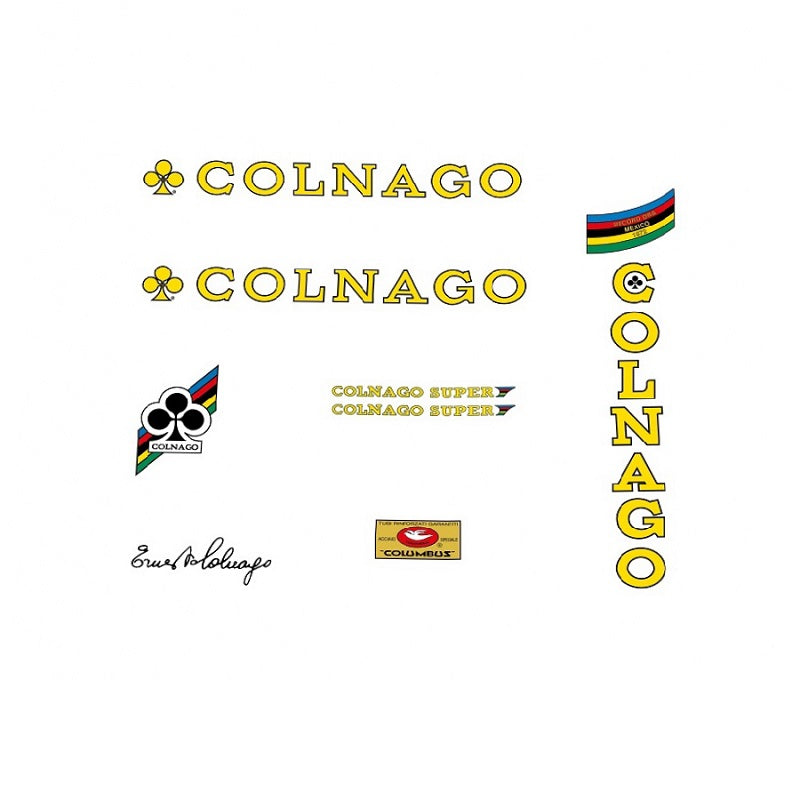 Colnago Super Bicycle Decals - Yellow lettering with Black outline