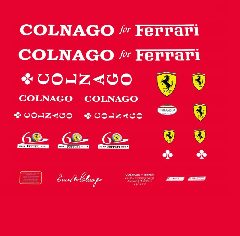 Colnago Ferrari 60th Anniversary Bicycle Stickers / Decals